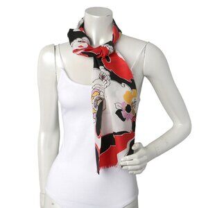 Vintage Abstract Floral Silky Scarf Neck Head Red Black White Yellow